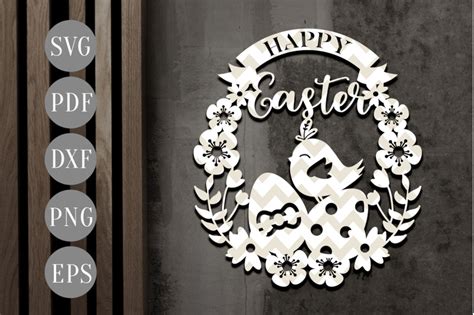 Download Free Happy Easter Egg Papercut Template, Easter Egg Wreath SVG, DXF, PDF Cut Files